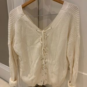 LF Vneck Sweater with Lace Up back
